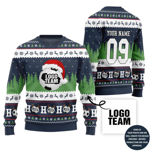 Custom Logo Ugly Christmas Sweater For Soccer Team