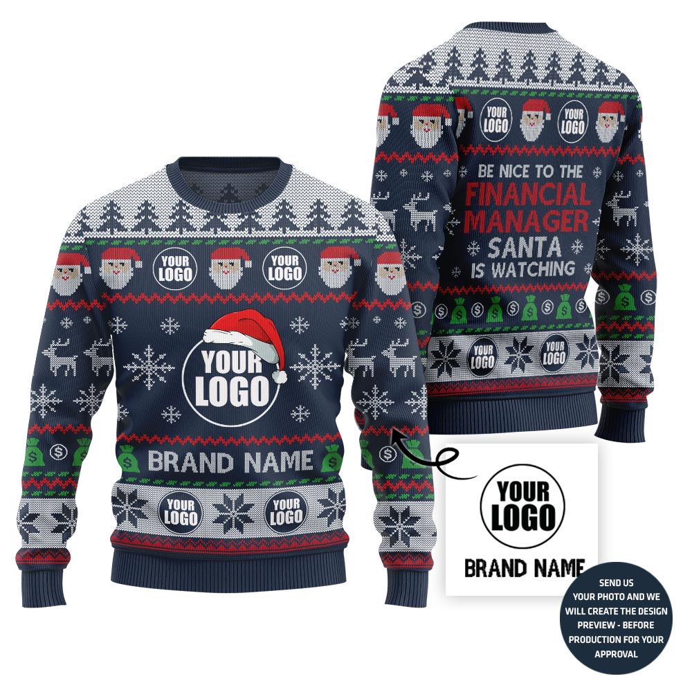Custom Logo Ugly Christmas Sweater Vibrant Financial Company