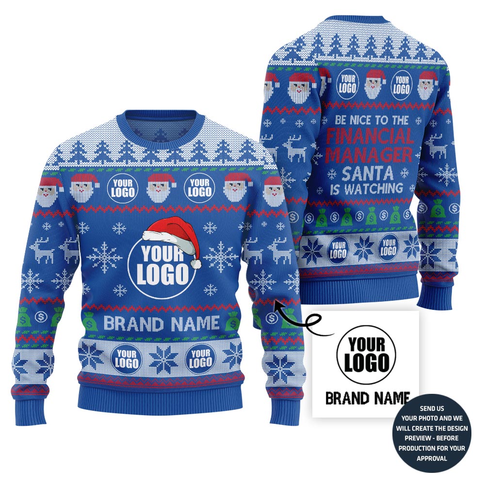 Custom Logo Ugly Christmas Sweater Vibrant Financial Company