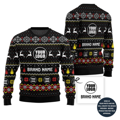 Custom Logo Ugly Christmas Sweater Vibrant Sparkle Brand