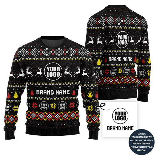 Custom Logo Ugly Christmas Sweater Vibrant Sparkle Brand