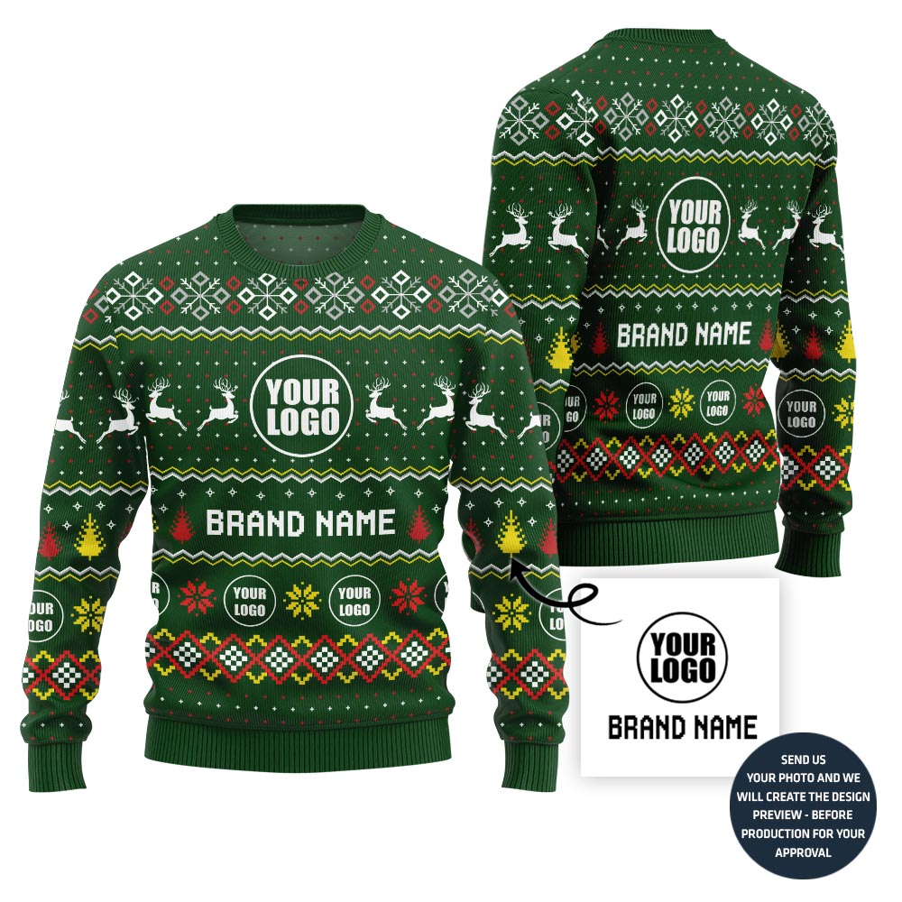 Custom Logo Ugly Christmas Sweater Vibrant Sparkle Brand
