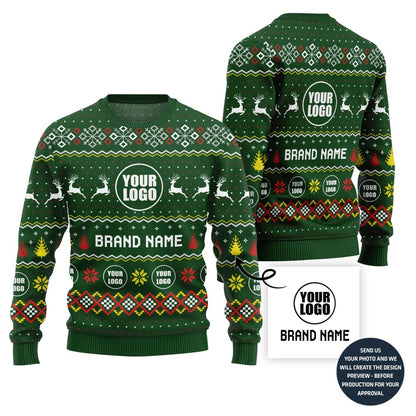 Custom Logo Ugly Christmas Sweater Vibrant Sparkle Brand