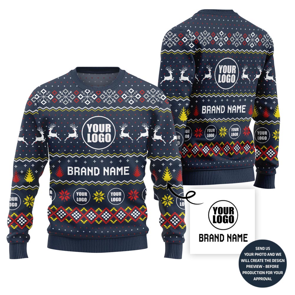 Custom Logo Ugly Christmas Sweater Vibrant Sparkle Brand