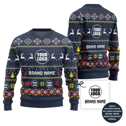 Custom Logo Ugly Christmas Sweater Vibrant Sparkle Brand