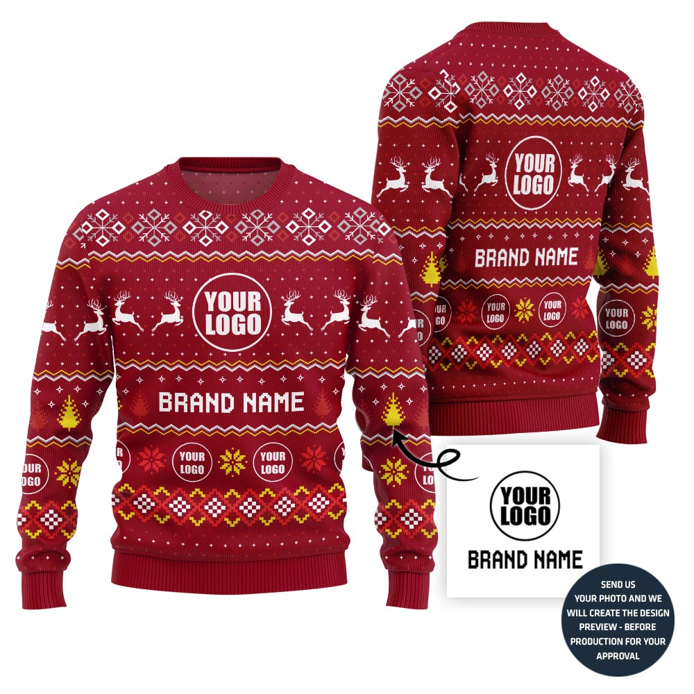 Custom Logo Ugly Christmas Sweater Vibrant Sparkle Brand
