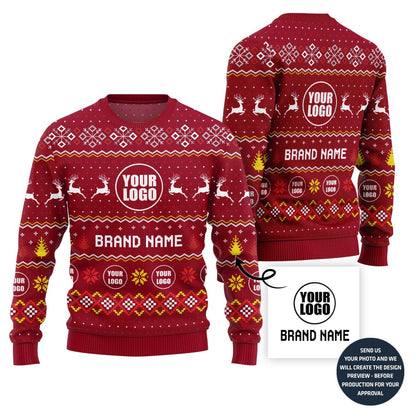 Custom Logo Ugly Christmas Sweater Vibrant Sparkle Brand