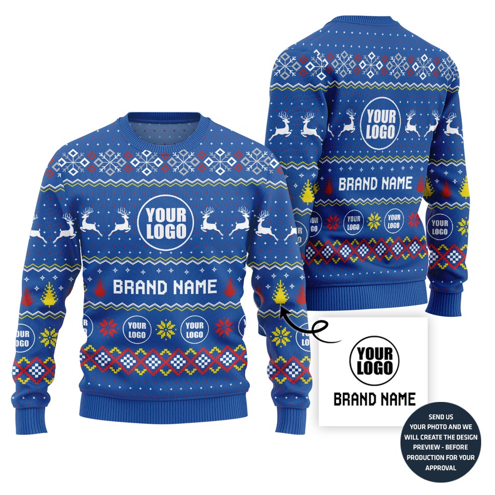 Custom Logo Ugly Christmas Sweater Vibrant Sparkle Brand