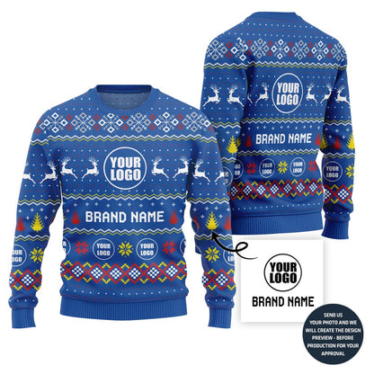 Custom Logo Ugly Christmas Sweater Vibrant Sparkle Brand