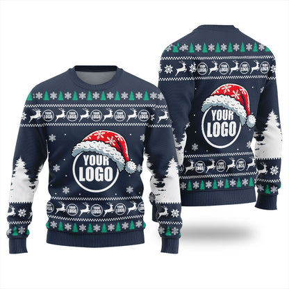 Custom Logo Ugly Sweater For Business Navy