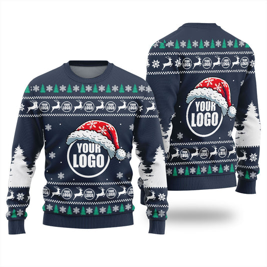 Custom Logo Ugly Sweater For Business Navy