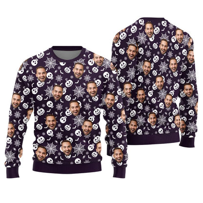 Custom Many Faces Halloween Ugly Christmas Sweater