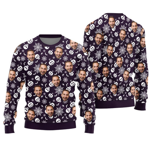 Custom Many Faces Halloween Ugly Christmas Sweater