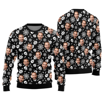 Custom Many Faces Halloween Ugly Christmas Sweater