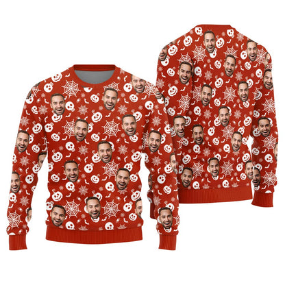 Custom Many Faces Halloween Ugly Christmas Sweater