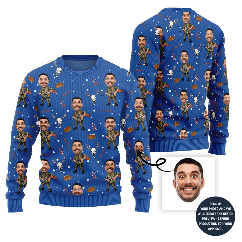 Custom Men Faces Hunting Ugly Christmas Sweater