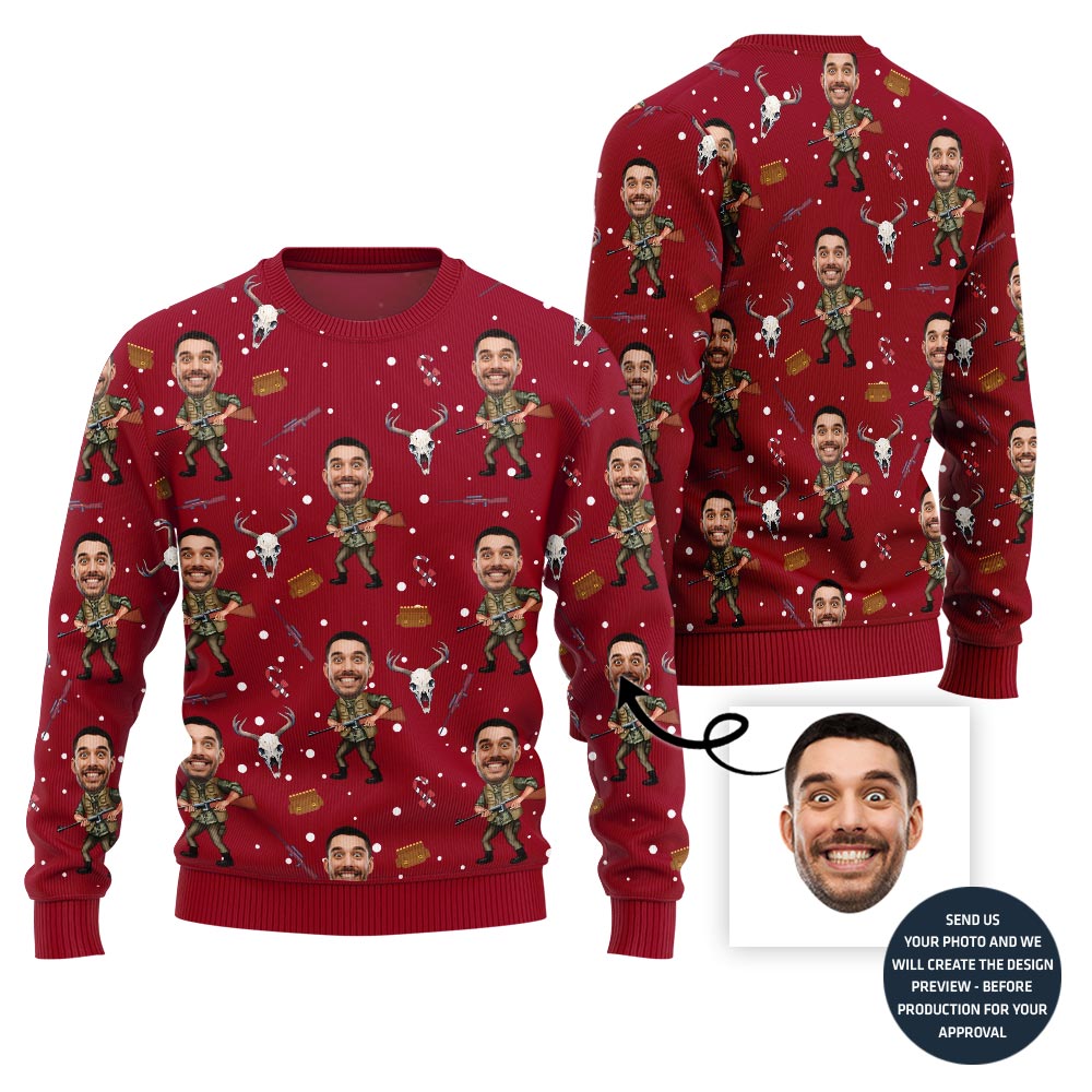 Custom Men Faces Hunting Ugly Christmas Sweater