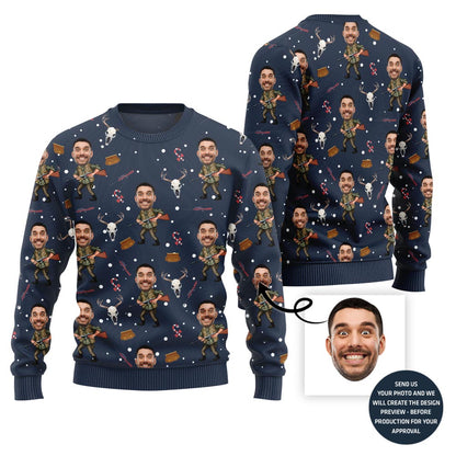 Custom Men Faces Hunting Ugly Christmas Sweater