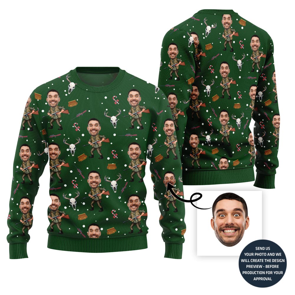 Custom Men Faces Hunting Ugly Christmas Sweater