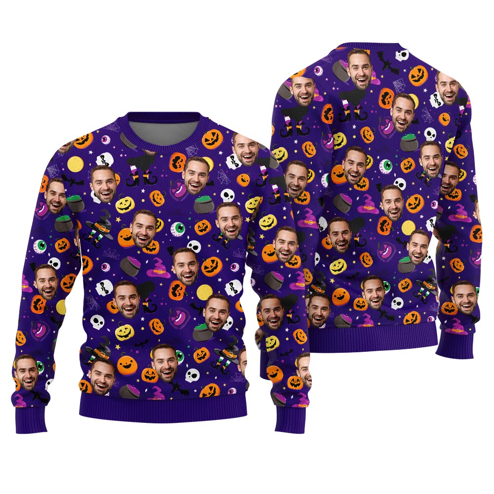 Funny Custom Multiple Faces Halloween Christmas Sweater
