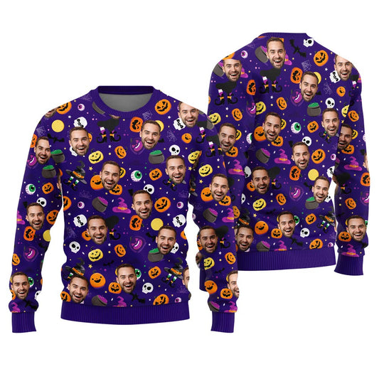 Funny Custom Multiple Faces Halloween Christmas Sweater