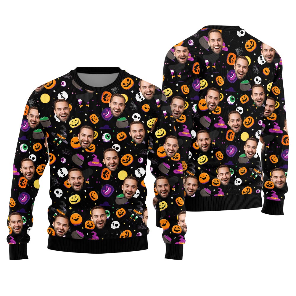 Funny Custom Multiple Faces Halloween Christmas Sweater