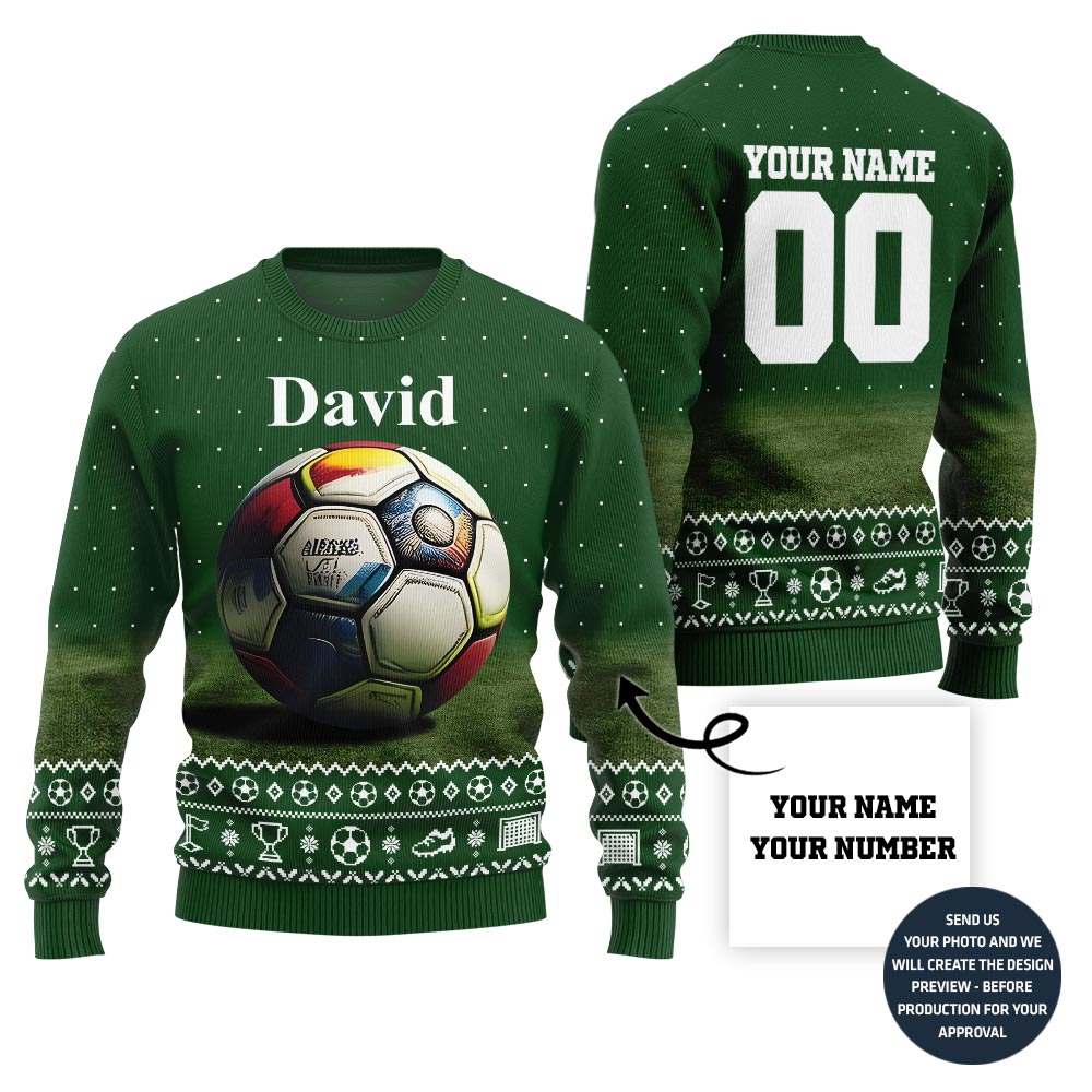 Custom Name And Number Christmas Sweater For Soccer Players