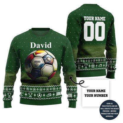 Custom Name And Number Christmas Sweater For Soccer Players