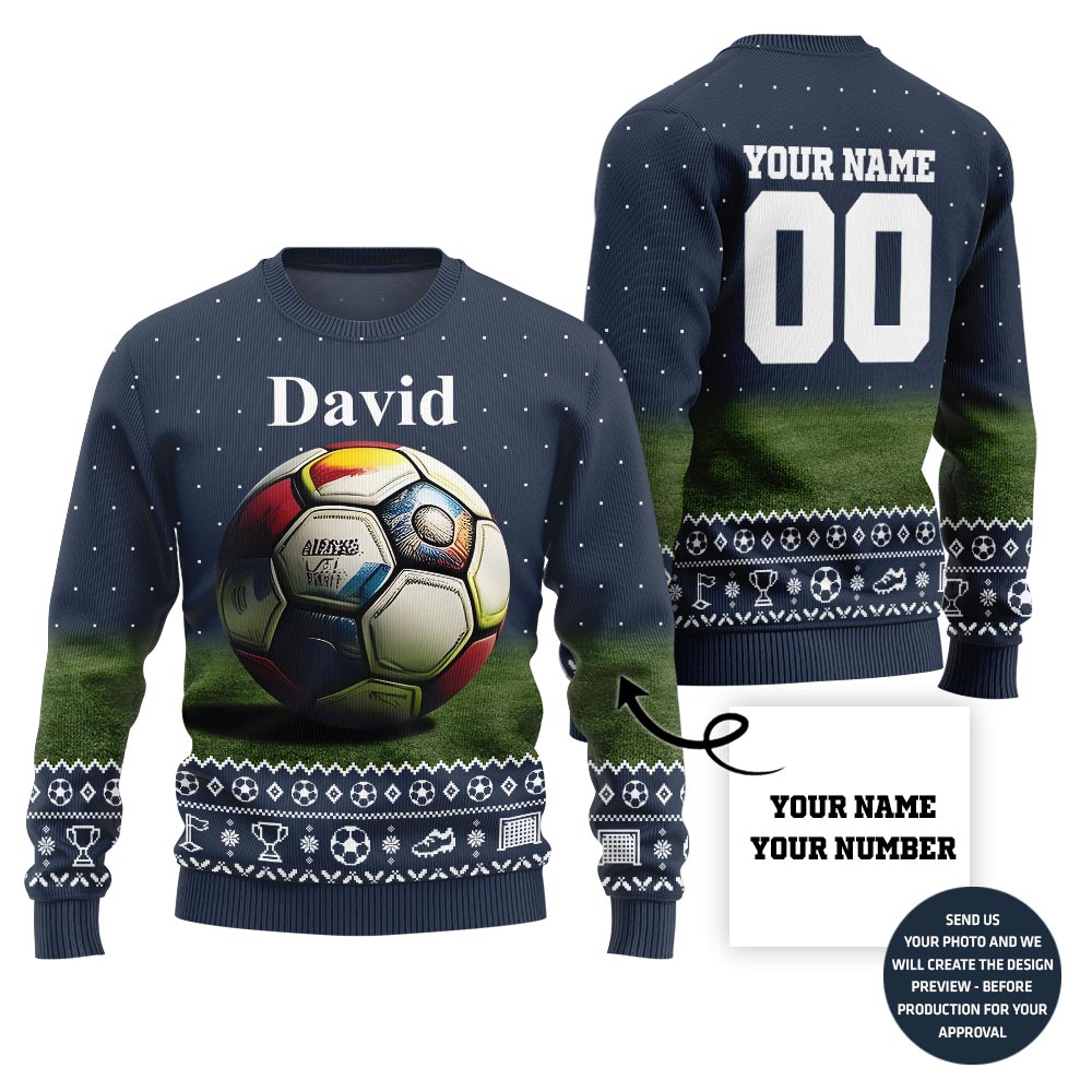 Custom Name And Number Christmas Sweater For Soccer Players