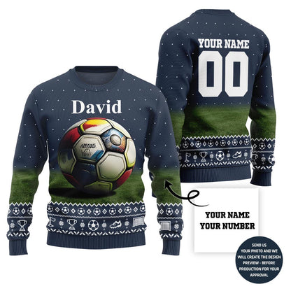 Custom Name And Number Christmas Sweater For Soccer Players