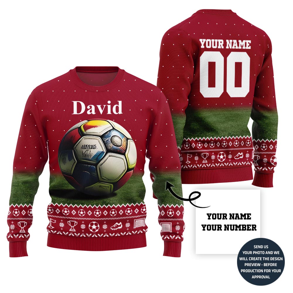 Custom Name And Number Christmas Sweater For Soccer Players