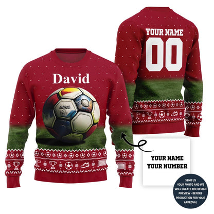 Custom Name And Number Christmas Sweater For Soccer Players