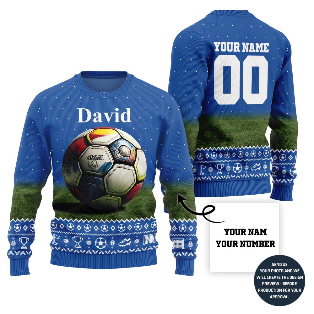 Custom Name And Number Christmas Sweater For Soccer Players