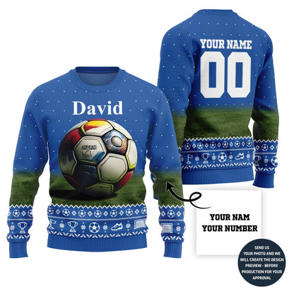 Custom Name And Number Christmas Sweater For Soccer Players