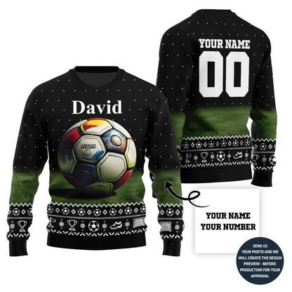 Custom Name And Number Christmas Sweater For Soccer Players