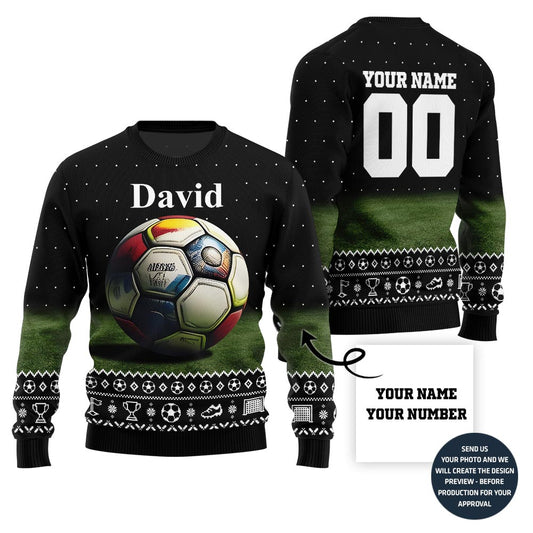 Custom Name And Number Christmas Sweater For Soccer Players