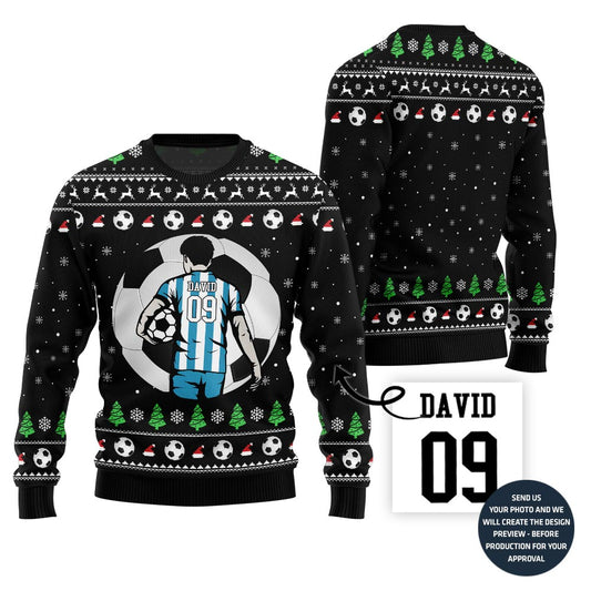Custom Name And Number Soccer Xmas Sweater For Men