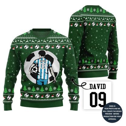 Custom Name And Number Soccer Xmas Sweater For Men