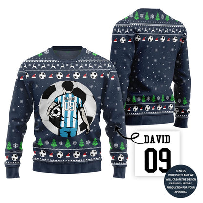 Custom Name And Number Soccer Xmas Sweater For Men