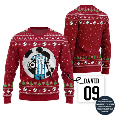 Custom Name And Number Soccer Xmas Sweater For Men