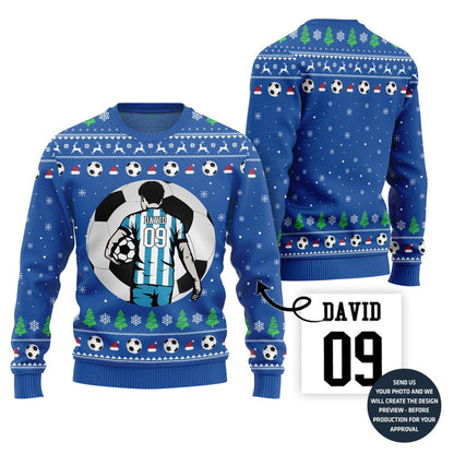 Custom Name And Number Soccer Xmas Sweater For Men