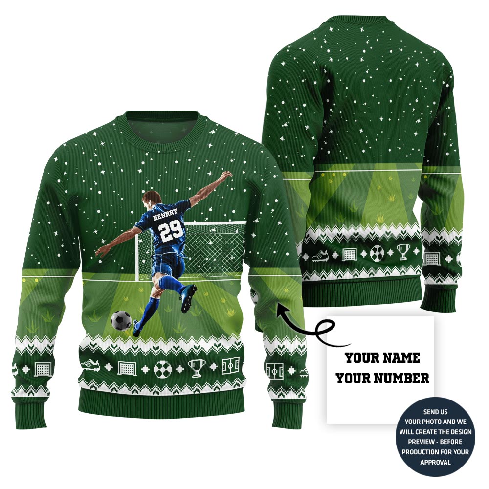 Custom Name And Number Ugly Sweater For Soccer Players