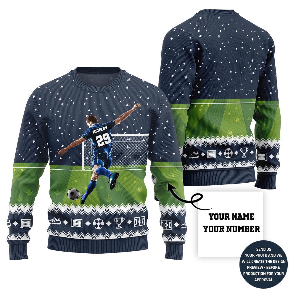 Custom Name And Number Ugly Sweater For Soccer Players