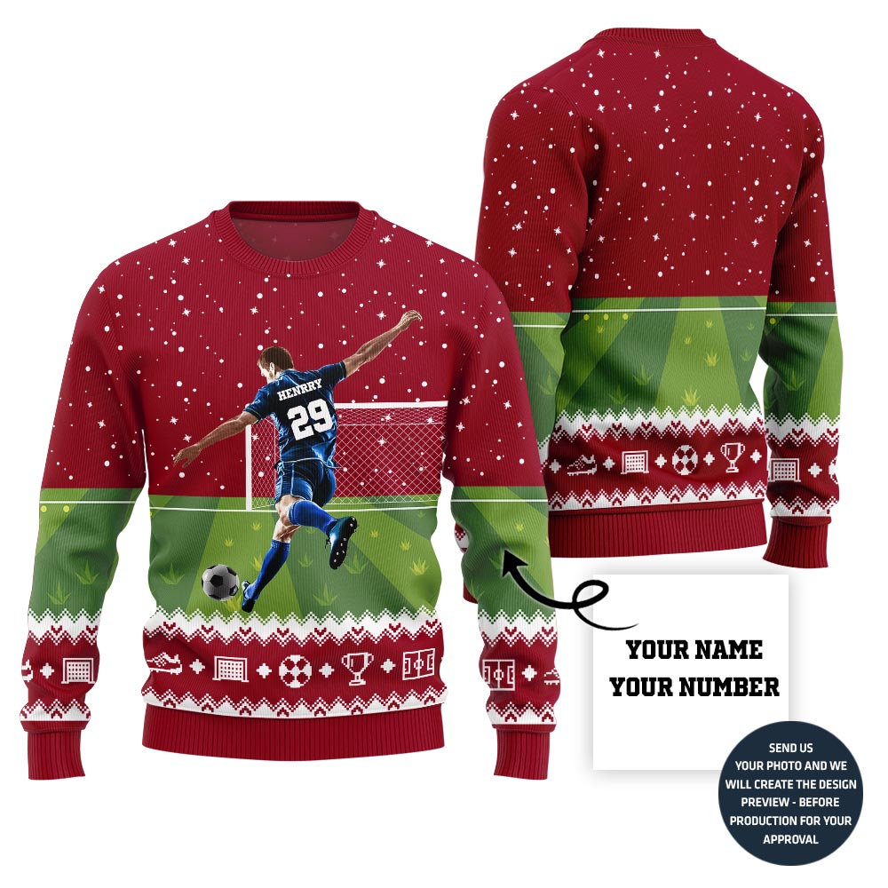 Custom Name And Number Ugly Sweater For Soccer Players