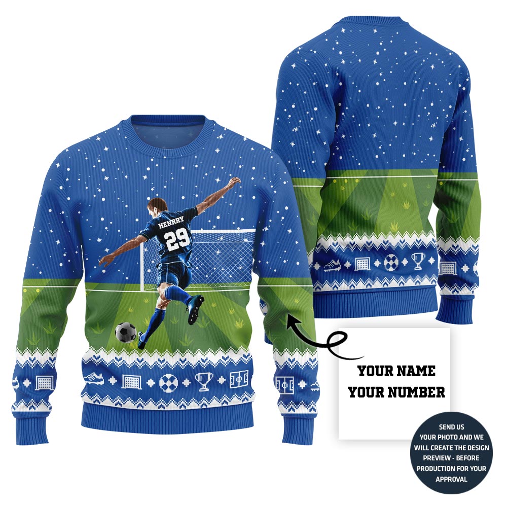 Custom Name And Number Ugly Sweater For Soccer Players