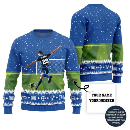 Custom Name And Number Ugly Sweater For Soccer Players