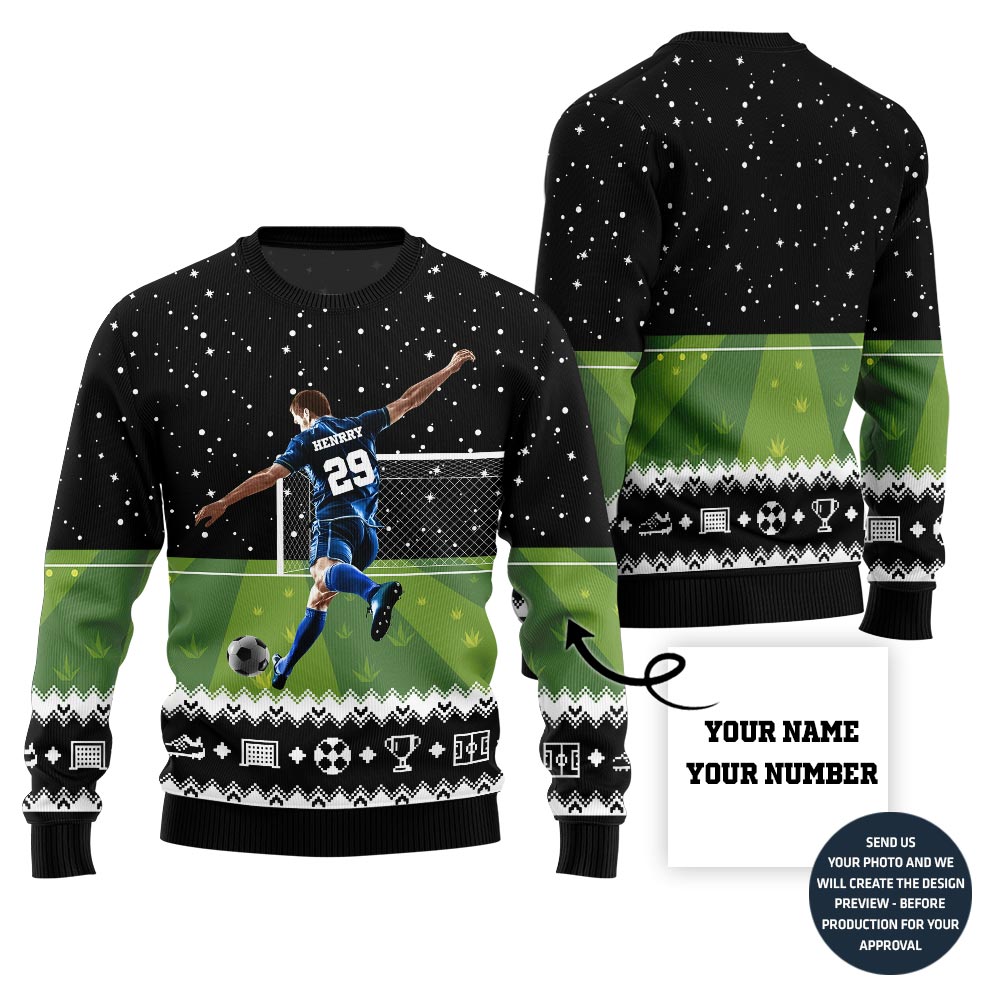 Custom Name And Number Ugly Sweater For Soccer Players