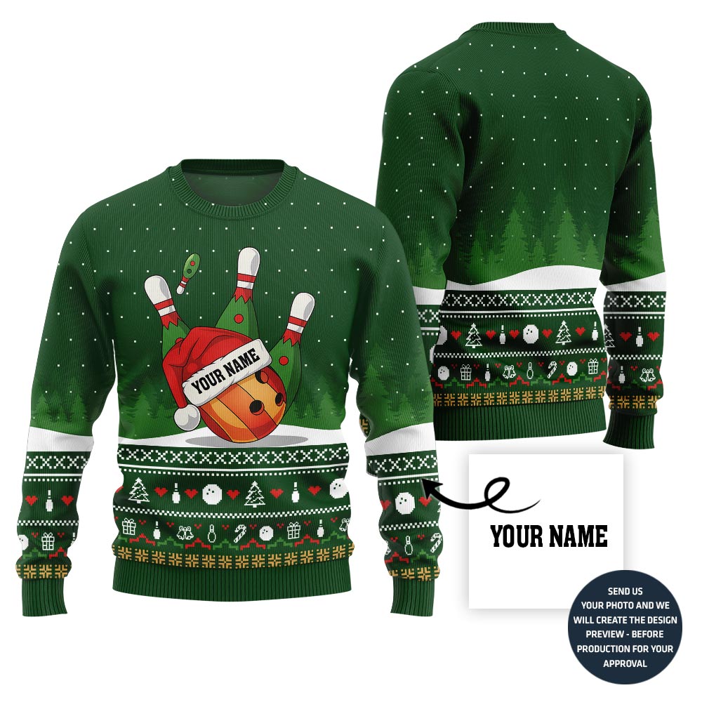 Custom Name Bowling Ball Ugly Christmas Sweater