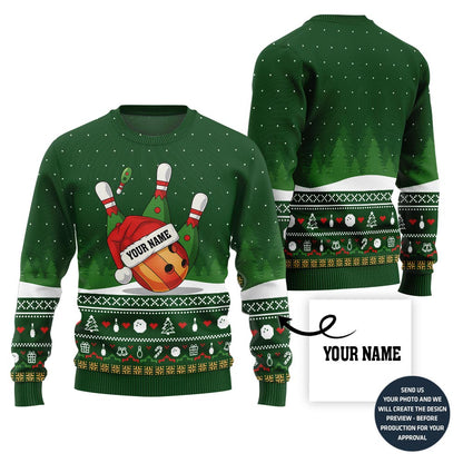 Custom Name Bowling Ball Ugly Christmas Sweater