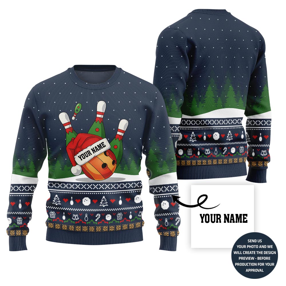 Custom Name Bowling Ball Ugly Christmas Sweater